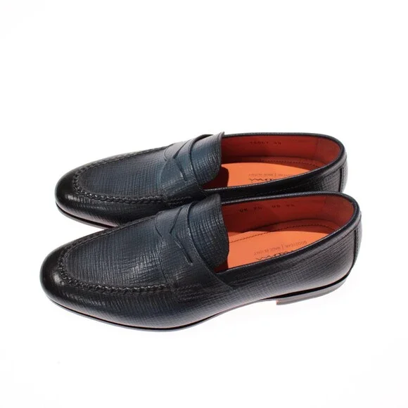 Santoni NWB Door Loafers Size 7.5 US 8.5 in Blue Leather Made in Italy - Picture 5 of 11